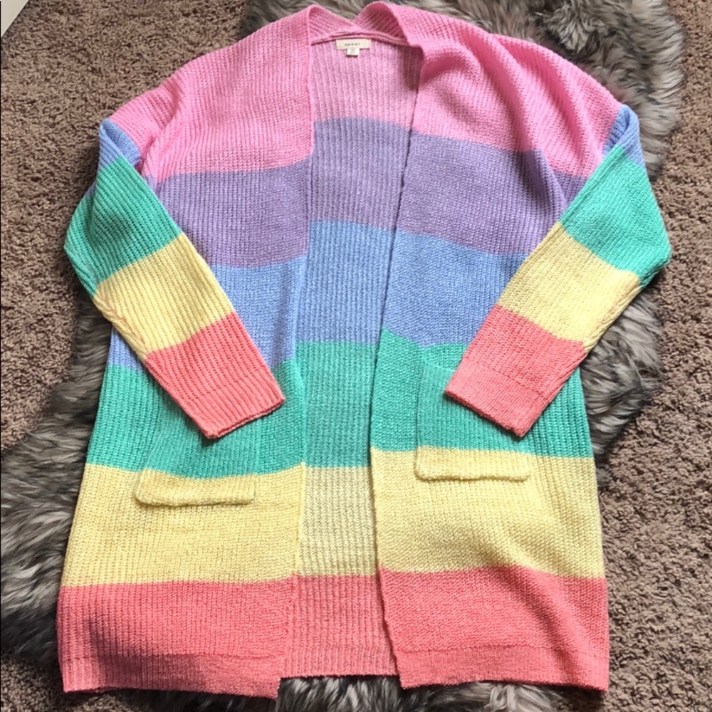 Rainbow multicolor cardigan sz M/L fits like 12/14